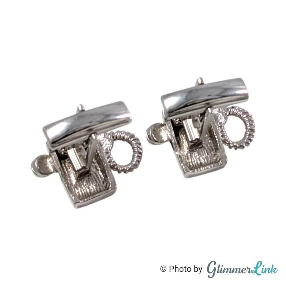 Vintage Retro Touch Tone Desk Landline Telephone Silver Tone Cufflinks